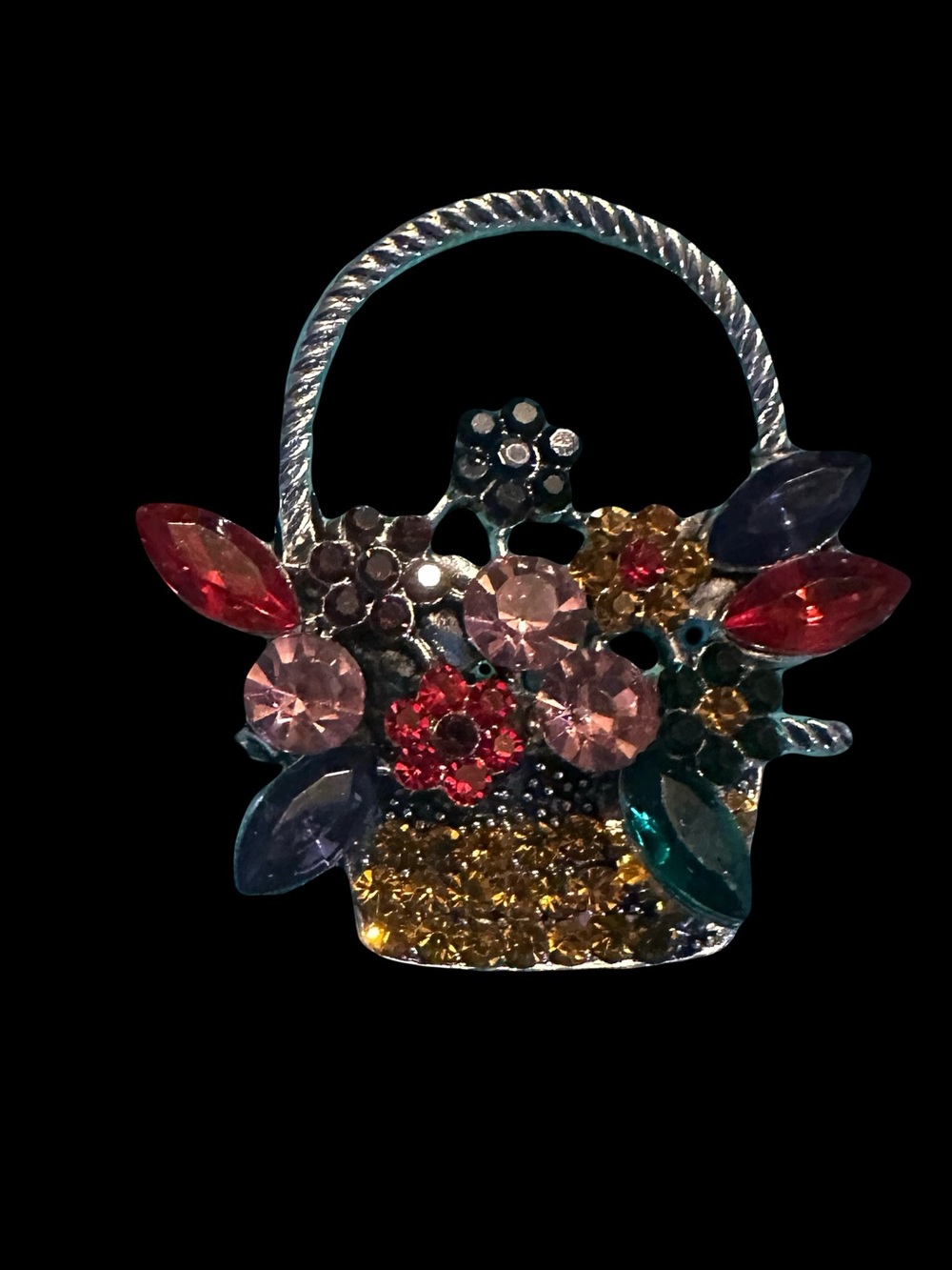 Multicolor Floral Basket Crystal Brooch - Women Jewelry